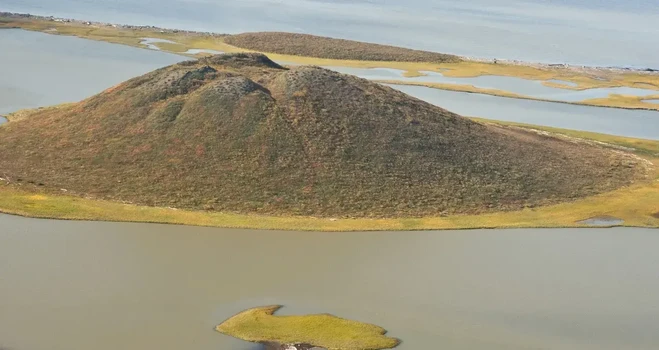 Pingos in the Mackenzie River delta, northern Canada.